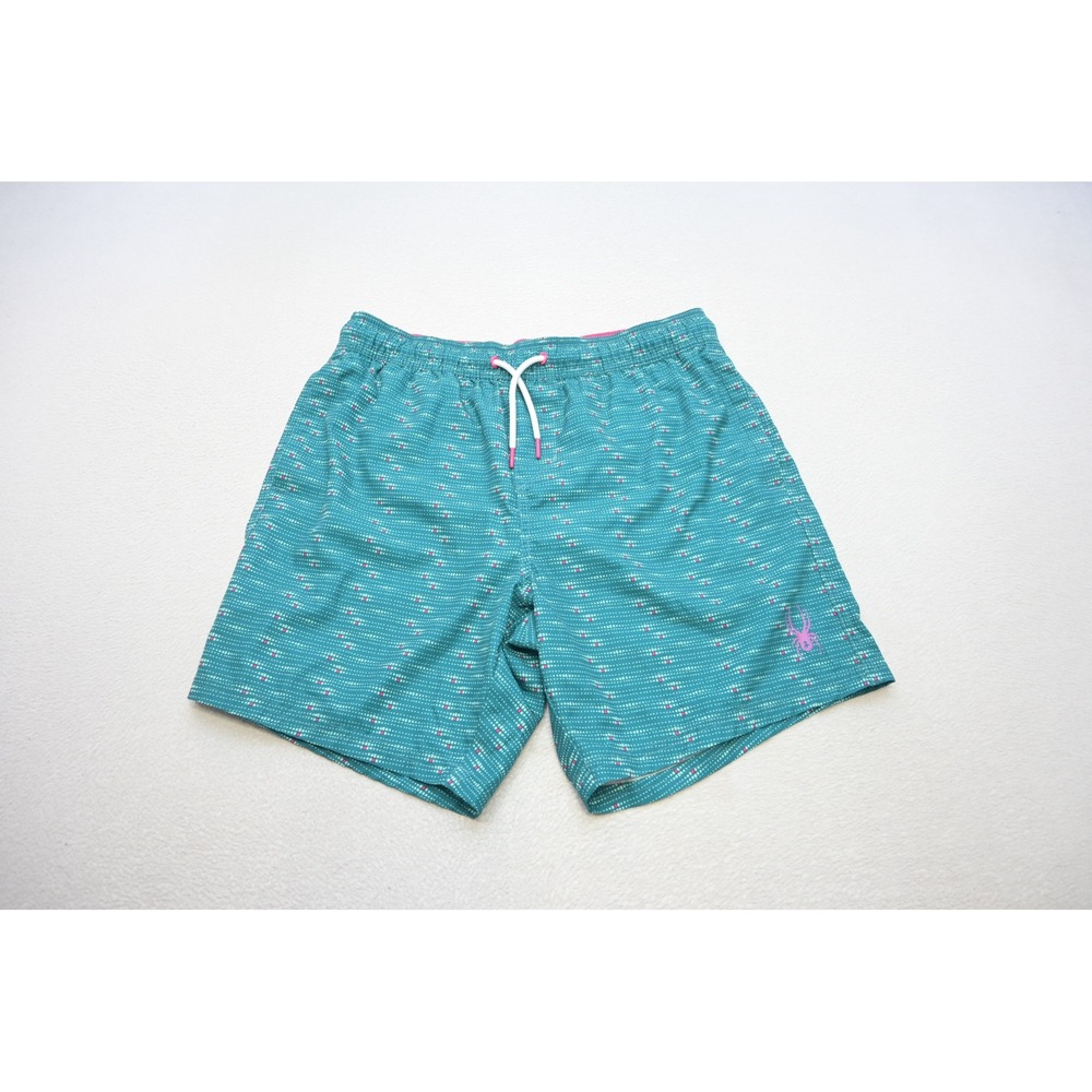 Spyder Swim Trunks Mens Medium Teal Geometric‎ Surf Lined Boardshorts